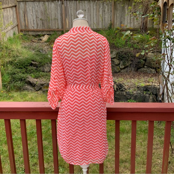 Coral Chevron Striped Summer Dress S - Picture 4 of 6